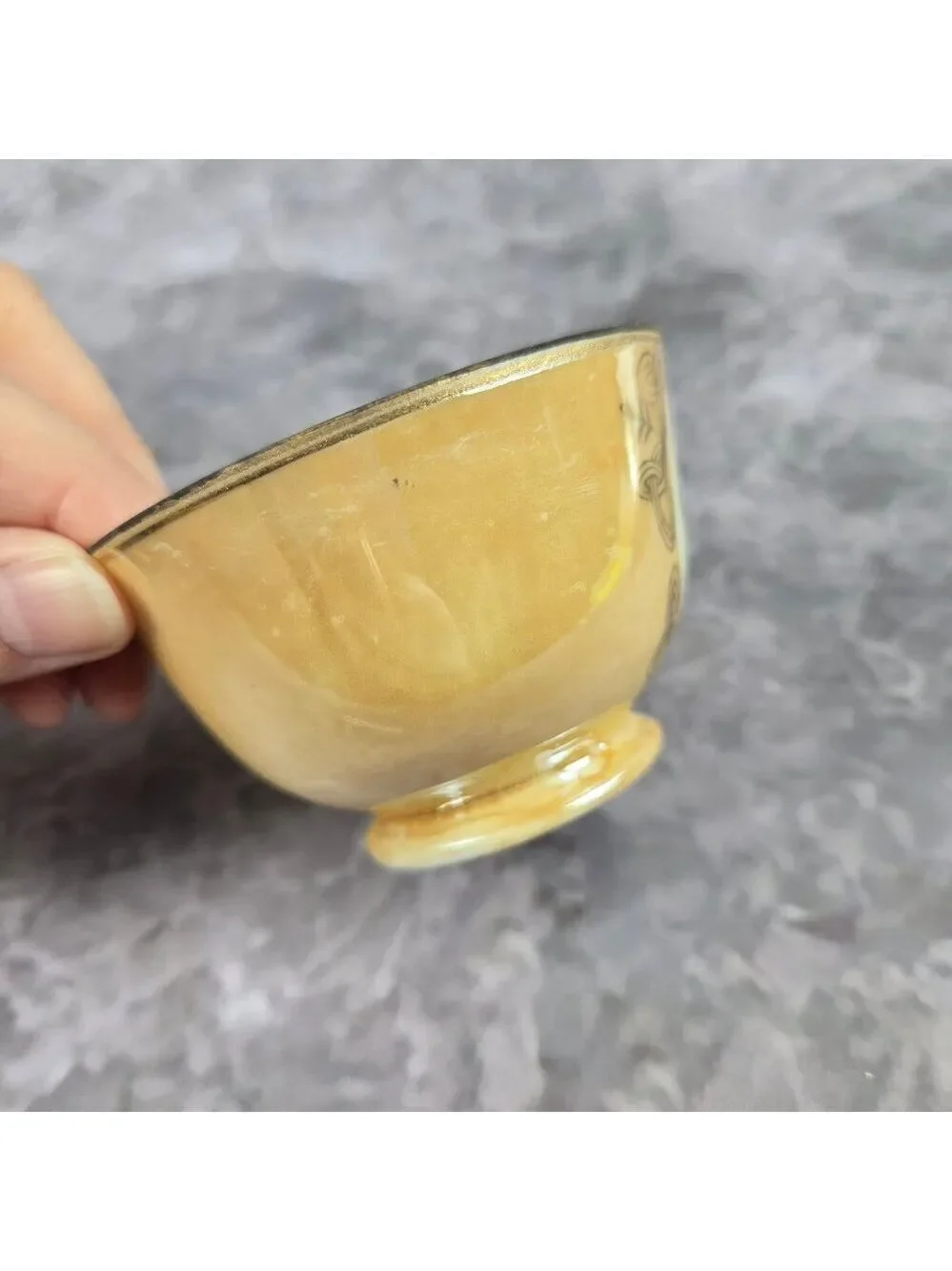 Vintage Peach Lusterware Demitasse Cup Saucer Two Ladies Child Made in Japan
